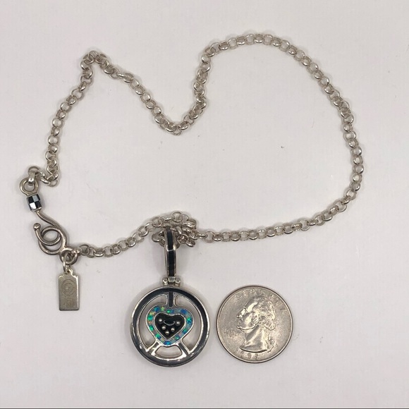 Cynthia Griffis Sterling Silver Heart Peace Symbol Pendant Cable Chain Necklace - Picture 11 of 12